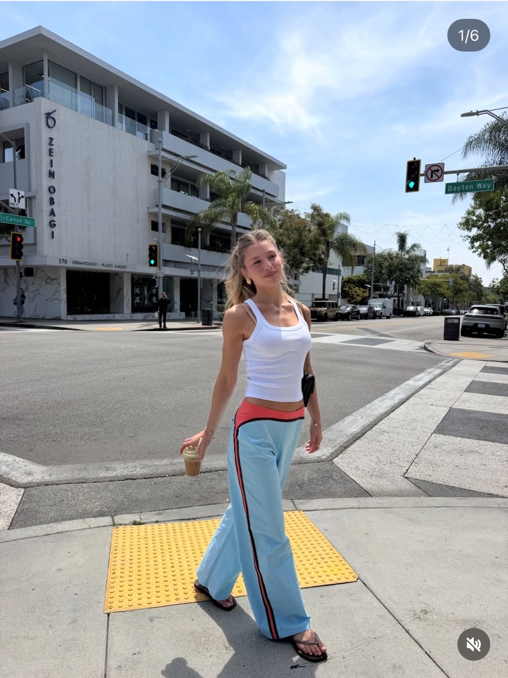 Wide Leg Track Pants with Contrast Waistband and Side Stripe - Light Blue